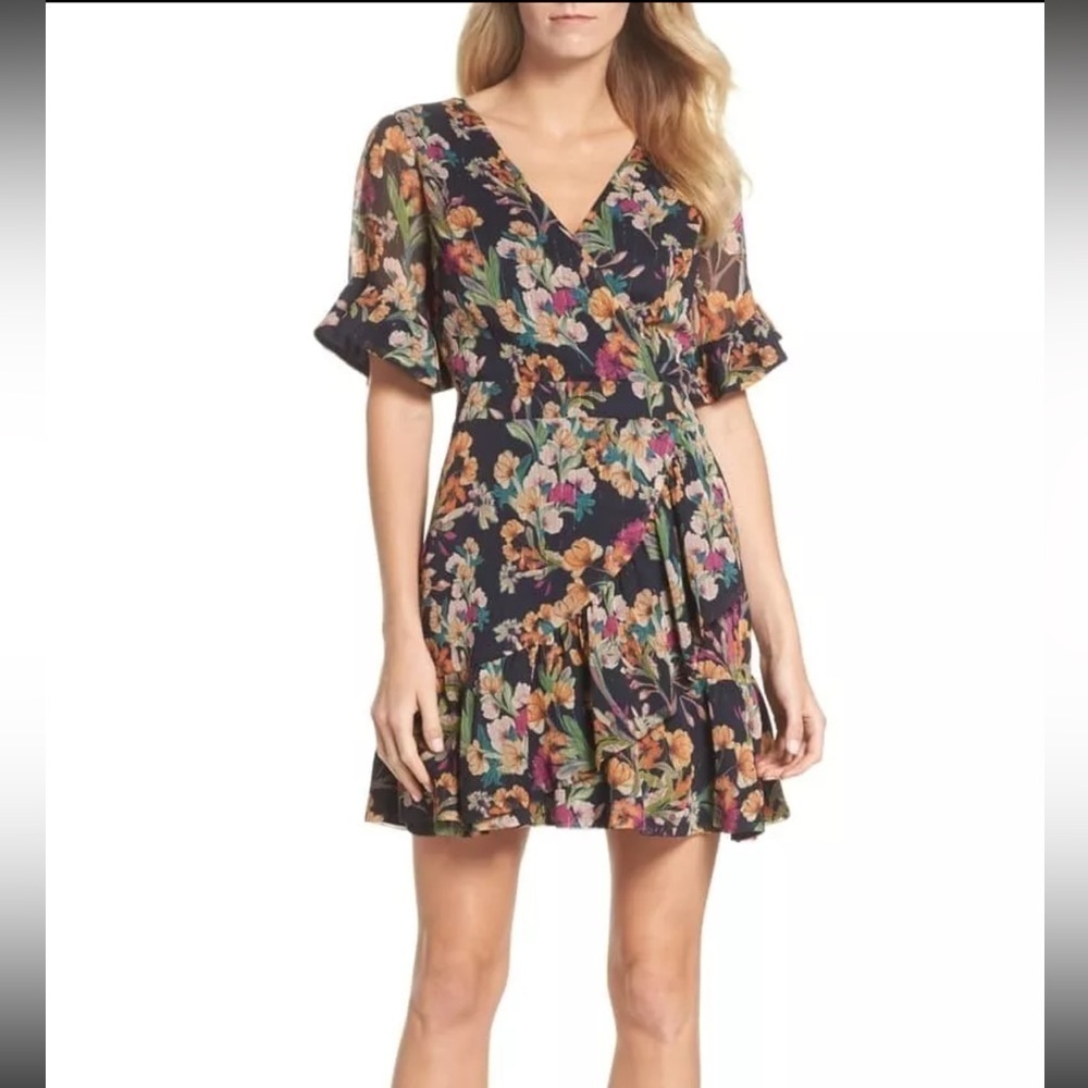 Adelyn Rae Penelope Ruffle Dress in Navy Floral XS